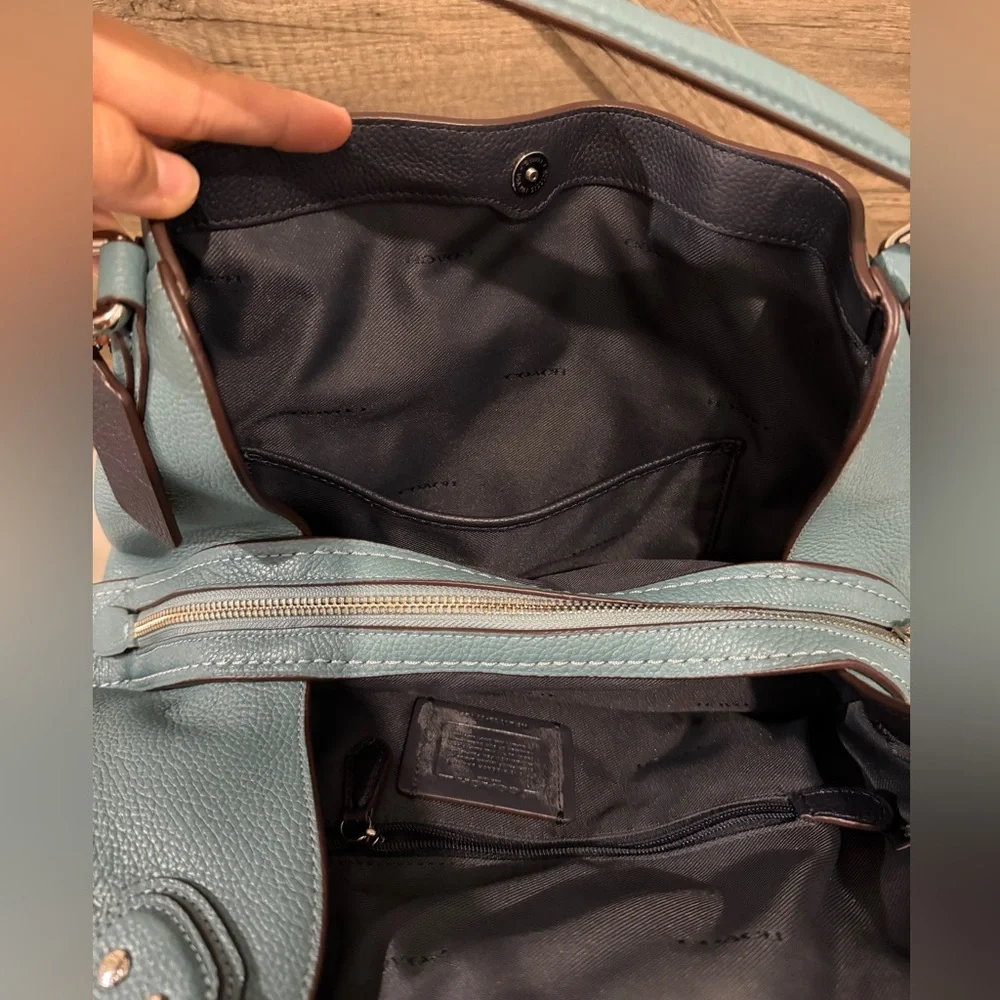 Coach Pebble Leather Shoulder Bag in Teal Blue - Picture 7 of 11